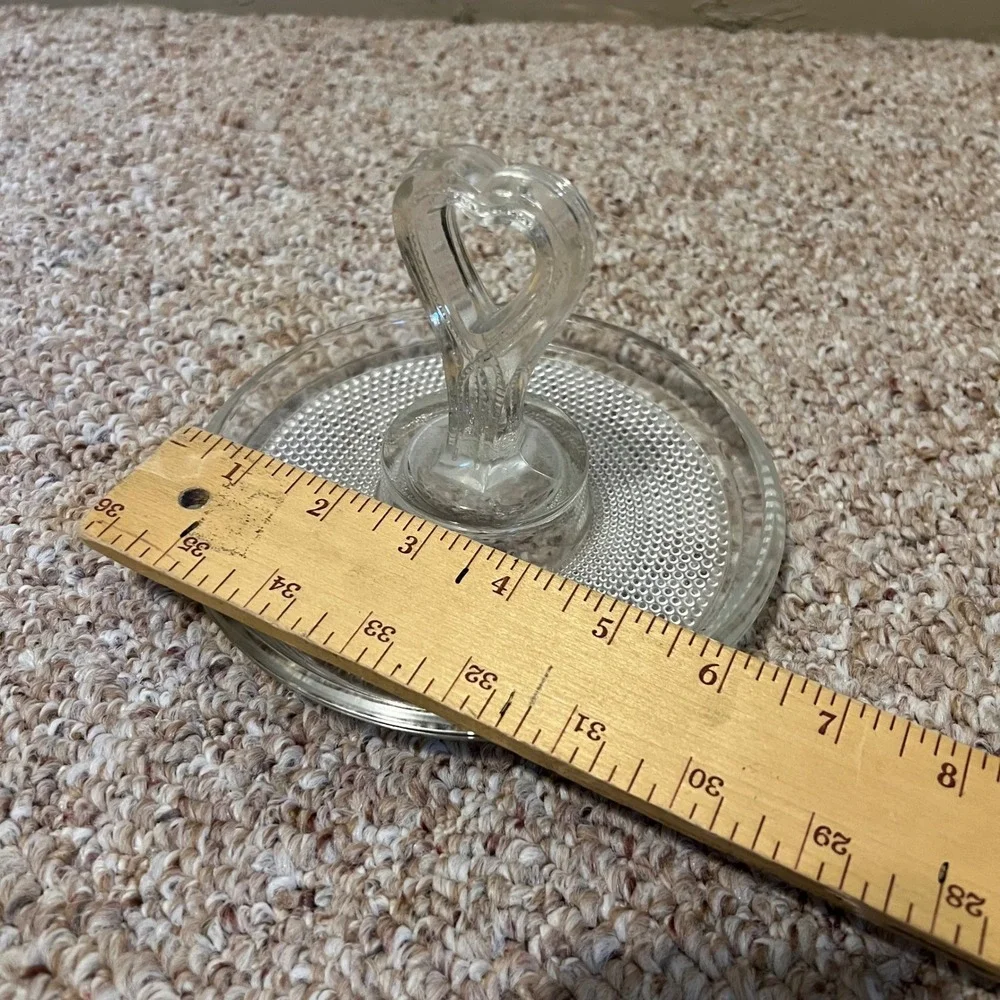 Vintage Clear Glass Heart Handle Tidbit Tray Beaded Hobnail Candy Jewelry Dish